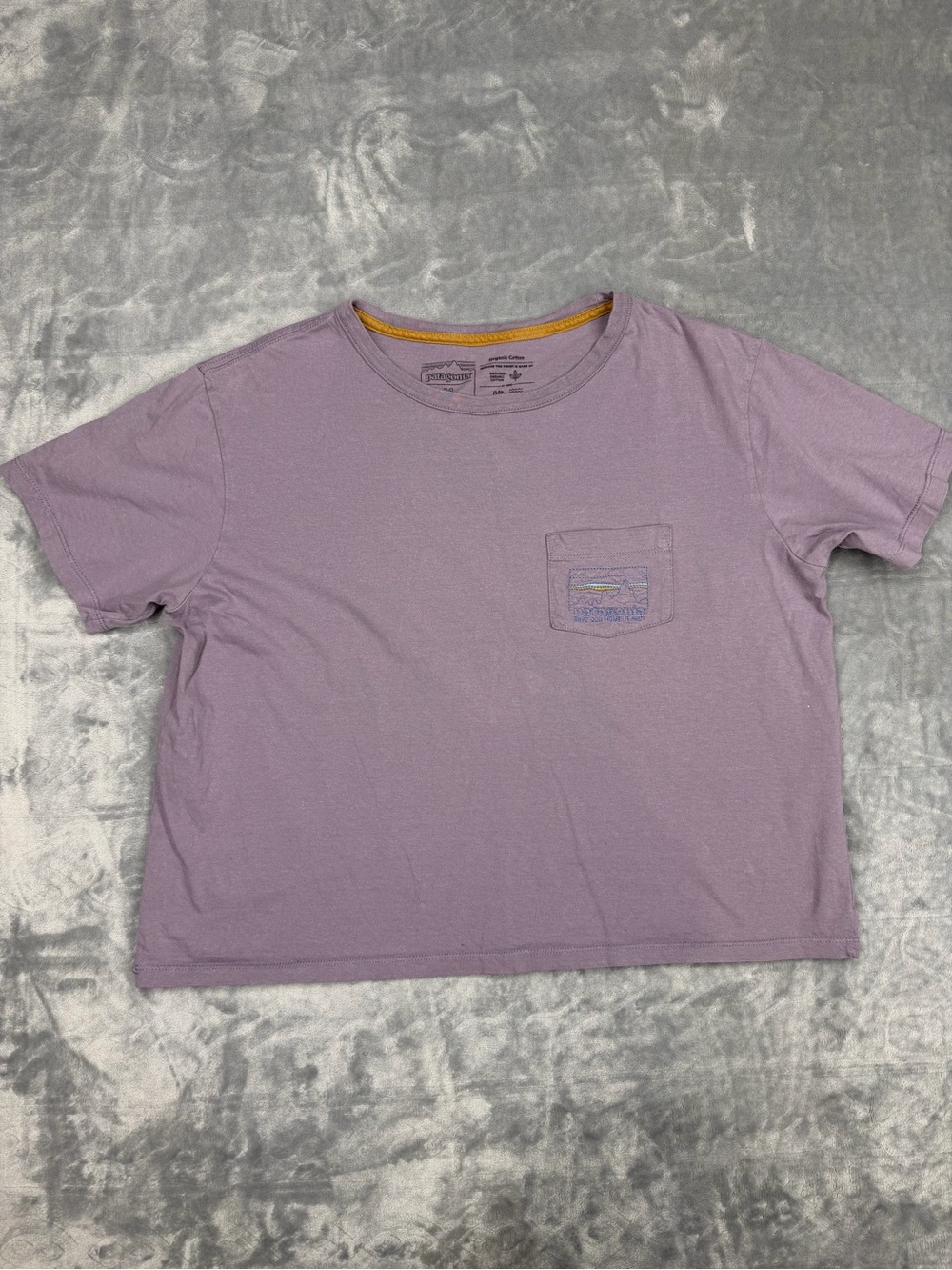 Patagonia Lavender Short Sleeve Crop Top Pocket Tee